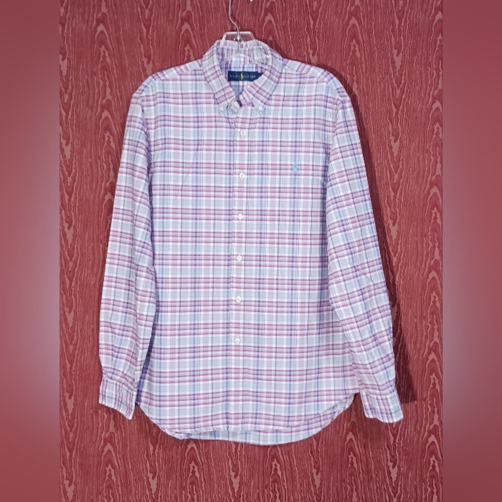 RALPH LAUREN Long Sleeve Button Collared Casual Plaid Casual Shirt Mens Sz Lg